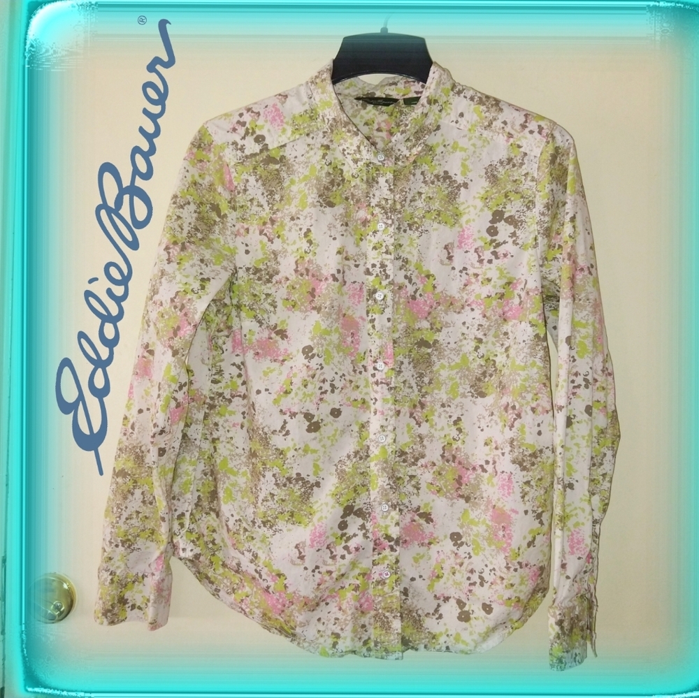 Eddie Bauer Seattle lime green splatter buttondown Shirt